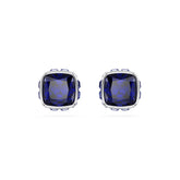 Birthstone stud earrings, Square cut, September, Blue, Rhodium plated